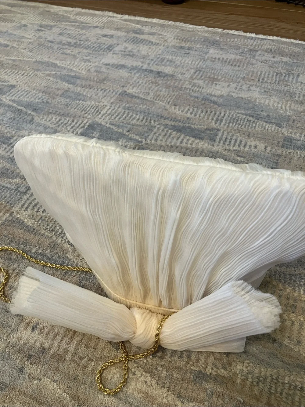 Loeffler Randall Rochelle Cream Pleated Bow Clutch with Gold Chain